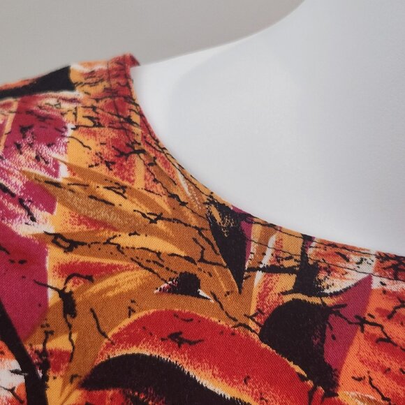 80s Tess Tropical Floral Rayon Blouse Black Orange Yellow Women's Size Large - Picture 7 of 13